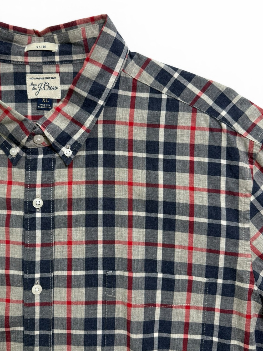 J.Crew Slim Fit Navy Red Cream Plaid Button Down Shirt Men’s XL